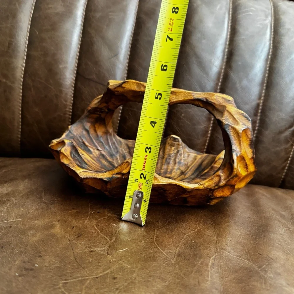 Hand Carved‎ Small Wood Basket Vintage 8